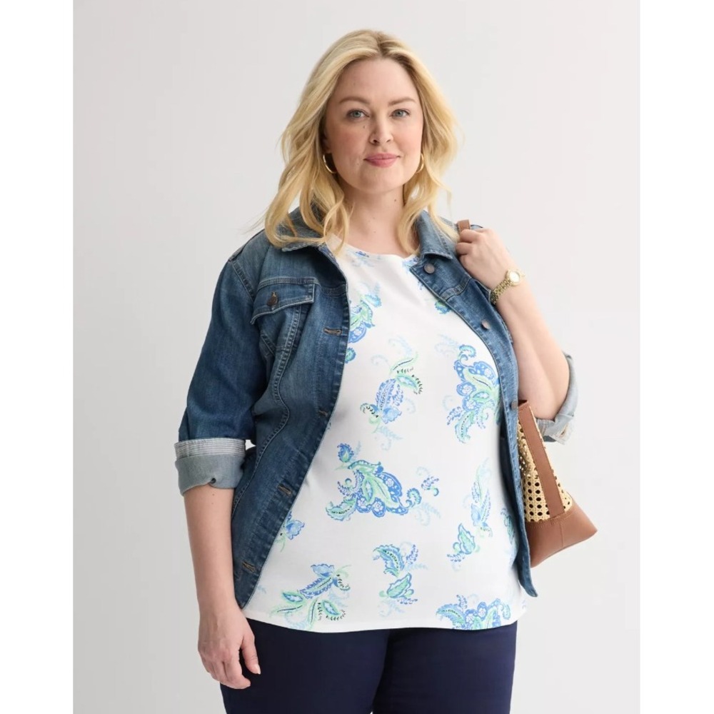 Croft & Barrow The Classic Tee Women's Plus Size 4X White Blue Green Paisley NWT